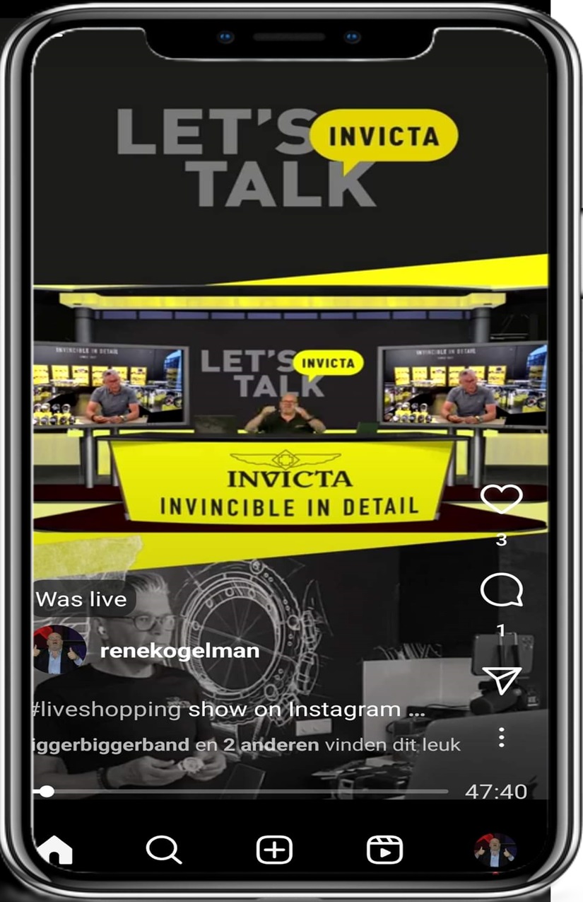Live Shopping livestream voor Invicta Horloges  geproduceerd in de liveshopping studio van Video Content Company in Oldezaal.
Individuele en groepstraining voor Live Shopping presentaties